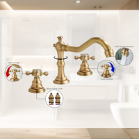 Robinet de lavabo à 3 trous en laiton massif, finition bronze antique, à deux poignées, pour montage sur comptoir