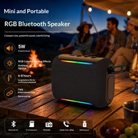 Mgitec Enceinte Portable Sans Fil d'Extérieur 5W avec Éclairage LED RGB, Lecteur de Carte, Poignée Amovible, Batterie Intégrée et Appairage TWS
