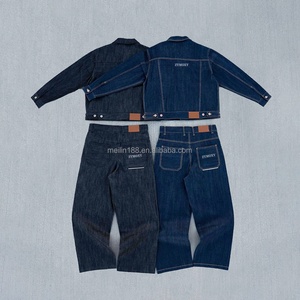 Custom Two Piece Jeans Suit for Men Design Button Jackets and Jeans <b>Pants</b> Set High Quality Raw Japanese Selvedge Denim Set - Product Image 2