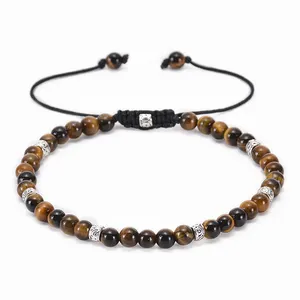 Natural Gemstone Woven Adjustable Bracelet Fashion Healing Seven Chakras Tiger Eye Bead Bracelet Women Men Jewelry