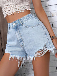 Benuynffy femmes Denim Shorts Streetwear décontracté poches taille haute été mode ample effiloché ourlet déchiré Jean Shorts 2024 nouveau - Product Image 4