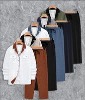 Nouvel ensemble décontracté pour homme, chemise à revers texturée à blocs de couleur et pantalon droit ample, 2 pièces, collection printemps