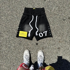 Oem Custom French Terry 100% Cotton Mid Waist Loose Streetwear Vintage Sun Faded Sweat <b>Shorts</b> Embroidery <b>Patch</b> Acid Wash - Product Image 1