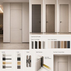 Ensemble de porte intérieure en aluminium et bois, affleurante au mur, avec cadre en aluminium réglable pour hôtel, villa, bureau - Product Image 5