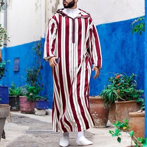 Abaya Marocchina da Uomo a Righe con Cappuccio, Design Personalizzato, Thobe Musulmano per Tutte le Stagioni, Piccolo MOQ, Consegna Rapida - Product Image 2