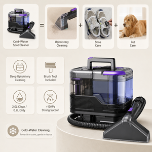 เครื่องทำความสะอาดพรมแบบพกพา 450W แรงดูด 10kPa สำหรับทำความสะอาดเบาะโซฟาและคราบสกปรก พร้อมถังน้ำสะอาดขนาด 2 ลิตร สำหรับใช้ในบ้านและรถยนต์ - Product Image 5