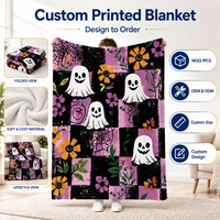 Couverture d'Halloween fantôme mignon motif floral violet patchwork, idéale pour chambre, canapé, décoration intérieure, cadeau - Vente en gros