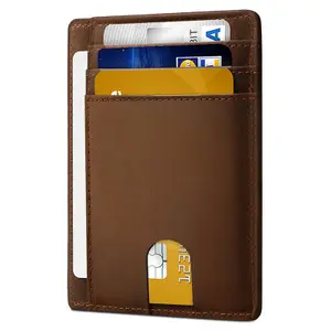 New Hot Sell Front Pocket Minimalist Genuine Leather Slim Wallet RFID Blocking Medium Size Crazy Horse Card Holder