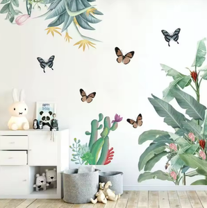 Personalizado nueva planta verde hoja de plátano <span class=keywords><strong>Cactus</strong></span> mariposa hoja verde pegatina de pared pintura decorativa para niños papel tapiz - Product Image 4