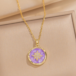 Kalung lapis emas 18K perhiasan tidak ada noda trendi baru kalung cat Enamel bintang Octagram Seni Dekorasi - Product Image 3