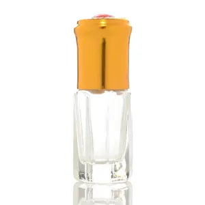 Toptan 3ml lüks boş temizle sekizgen parfüm şişesi Attar uçucu yağ rulo cam şişe üzerinde rulo