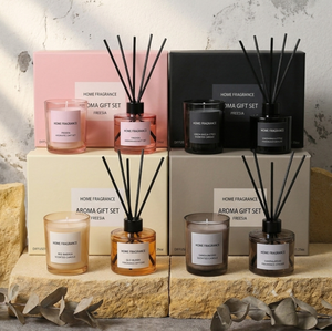 Ensemble diffuseur de parfum et bougie personnalisé en usine pour la décoration intérieure, combustion longue durée, boîte cadeau souvenir quatre couleurs - Product Image 4