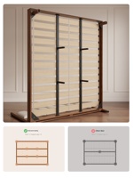 Lit double en chêne massif de style français avec dossier en cuir véritable, design vintage du milieu du siècle, cadre en bois massif SMC167