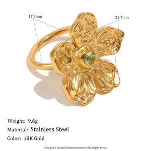 Anillo de Flor de Acero Inoxidable Chapado en Oro de 18k para Mujer, Joyería Floral Moderna, Certificado NGTC, Elástico, Duradero - Product Image 2