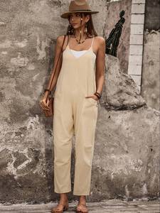 Mono de cintura alta ajustable con correa para el hombro para mujer, mono informal <span class=keywords><strong>Rom</strong></span>, Mono de Yoga de punto Vintage transpirable para verano - Product Image 3