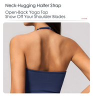 Débardeur de yoga pour femme, personnalisé avec logo, col halter, dos nu, séchage rapide, respirant, coupe ajustée, soutien-gorge de sport pour la gym et le fitness