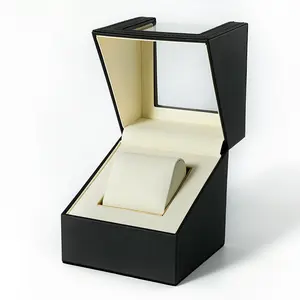 صندوق مجوهرات للساعات مبيعات من المُصنع مباشرة جديد 2024، صندوق تغليف لساعات الساعة ذو فتحة شفافة من الجلد الصناعي الراقي