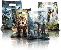 50 sacs cadeaux dinosaures pour fête, sacs en plastique pour bonbons et friandises avec poignées pour fournitures de fête d'anniversaire sur le thème des dinosaures