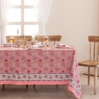 Nappe en coton pur à imprimé floral, motif botanique rose, rectangulaire, pour table à manger