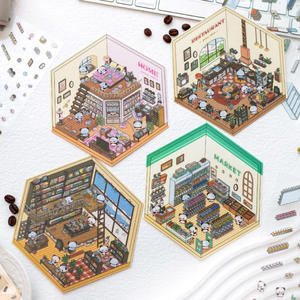 <span class=keywords><strong>3</strong></span> autocollants PET par paquet panda cubique maison miniature mignon amusant illustration matériel manuel paysage collage livre calme - Product Image 2
