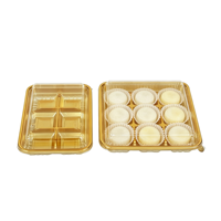 Boîtes à pâtisserie dorées de luxe, 9 cavités, emballage en plastique PET pour boulangerie, mochi, muffins carrés, biscuits, assortiment de biscuits, boîte avec couvercle transparent