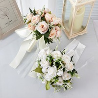 Bouquet de roses en tissu de soie fait main en gros, avec ruban de satin, pour mariage