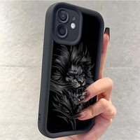 Coque de téléphone portable antichoc en TPU avec impression photo de lion féroce classique et style objectif d'appareil photo pour iPhone 12 13 14 15 16 17 18 Pro Max