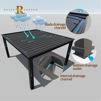 Pérgola moderna para exteriores, jardín, control remoto, motorizada, persiana, techo plegable, luces LED, impermeable, pérgola retráctil de aluminio