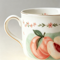 Mug en Porcelaine Fine à Motif Pêche Adorable, Bord Doré, Tasse à Café ou Thé en Céramique, Cadeau de Pendaison de Crémaillère, Vaisselle pour la Maison