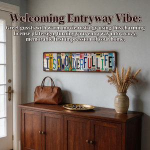 Letrero Metálico Vintage con Collage <span class=keywords><strong>de</strong></span> Matrículas, Placa Decorativa Rústica <span class=keywords><strong>de</strong></span> Hierro para Pared con la Frase 'It's a Wonderful Life' - Product Image 5