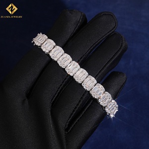 Pulsera de tenis de moissanita chapada en rodio de plata 925 ZUANFA con corte esmeralda y engaste de puntas, pulsera de lujo para mujer - Product Image 4