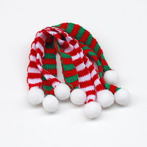 Knitted Christmas Pet <b>Scarf</b> <b>Red</b> Green White Striped Pom Pom Accessory For Plush Toys Holiday Decoration - Product Image 2