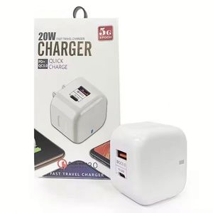 US EU UK <b>Plug</b> 20W Dual Ports USB Type C Wall Charger PD Fast Charging Power <b>Adapter</b> A+C Charger with Retail Box - Product Image 1