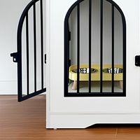 Meuble de Chambre pour Chien Castle : Caisson en Bois Blanc avec Porte Métallique Arquée pour Chiens de Taille Moyenne à Grande, Utilisation Intérieure