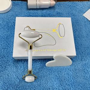 スキンケアツール100% ナチュラルホワイトジェイドフェイスマッサージストーン化粧品ツールカスタムフェイシャルジェイドローラーGua Shaキット - Product Image 2