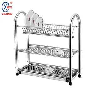 2024 New Kitchen Household 3-tier Stainless Steel Storage Tray Drying Rack Tableware Draining Dish Drainer Rack