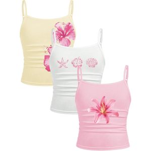 FOXA Women's Tank <b>Tops</b> 3 Pack Spaghetti Strap Floral Printed Fitted Summer Camisole <b>Tops</b> Regular Length Breathable Polyester - Product Image 1