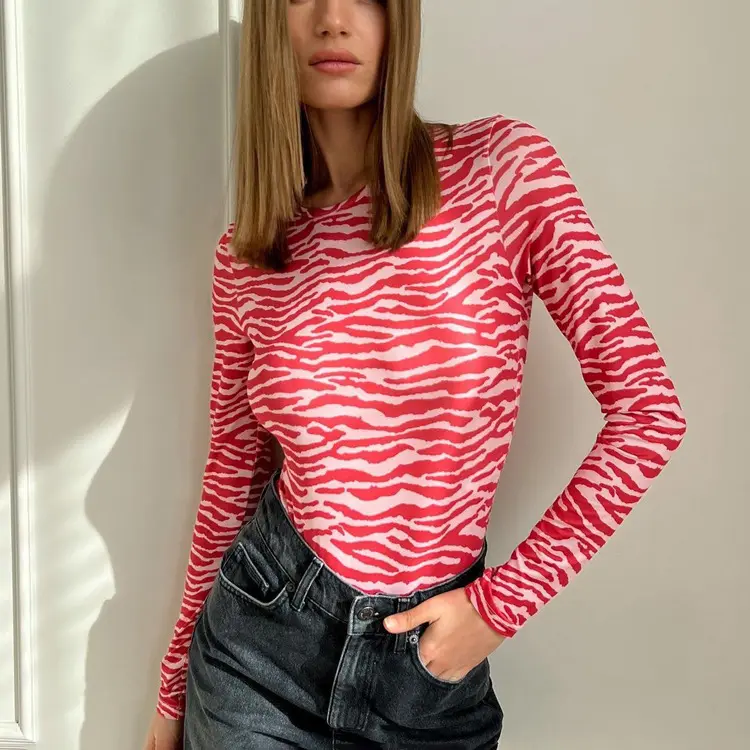 Enyami Streetwear Y2K Red Zebra Printed Ladies Tops Backless T-shirt Spring Autumn Long Sleeve Skinny Women Tshirts