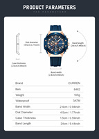 Vente flash CURREN 8462 Montres pour hommes Montre de sport en silicone Lumineuse Montre à quartz pour hommes Horloge de date Étanche Montre-bracelet Chronographe