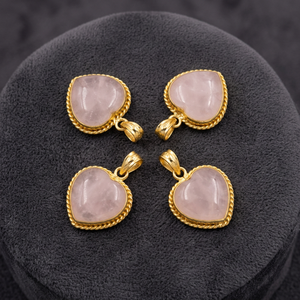 Pequeños Corazones Abultados de Cuarzo Rosa, Cristal Natural de 20-30mm, Colgante con Engaste de Bisel para Niños, Colgantes de Moda, Dijes con Temática de Amor - Product Image 3