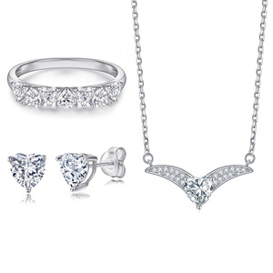 Ensemble de bijoux, plusieurs cœurs, serti à griffes, en argent sterling - Product Image 1