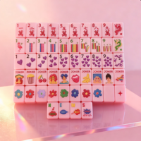 Jeu de Mahjong de Luxe Moderne Personnalisé avec Tuiles en Acrylique Rose et Plateau Pliable pour 4 Joueurs - Design Nacré Américain