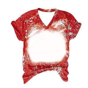 Camisetas con efecto blanqueado de estilo europeo, diseño personalizable DIY, camisetas en blanco para sublimación con cuello en V, camiseta con efecto blanqueado - Product Image 2