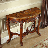 Console d'entrée demi-lune en bois massif européen, artisanale, vintage, pour couloir de villa, mobilier de hall minimaliste