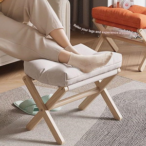 เก้าอี้พับวางเท้า ขาไม้รูปตัว X เบาะโฟมหนานุ่ม เก้าอี้แต่งหน้า เก้าอี้บุนวมขนาดเล็ก สำหรับห้องนอน ห้องนั่งเล่น - Product Image 1