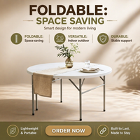 Table ronde pliable en plastique moderne et durable, imperméable, pour repas en plein air, événements dans la cour - Nouveauté