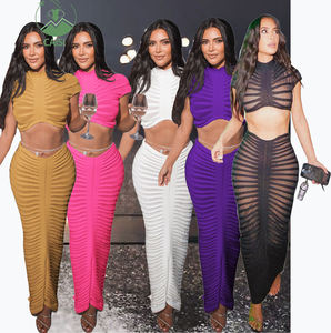 Örgü uzun etek iki parçalı Set yaz 2024 kadın kıyafetleri moda seksi 2 parça rahat etek takım elbise özel Maxi etek kadınlar için Set - Product Image 1