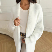 Damen Kunstpelz Oversize Casual Knitterfreier V-Ausschnitt Langer Strick-Cardigan Neuer Herbst-Winter Weicher Flauschiger Pullover-Mantel