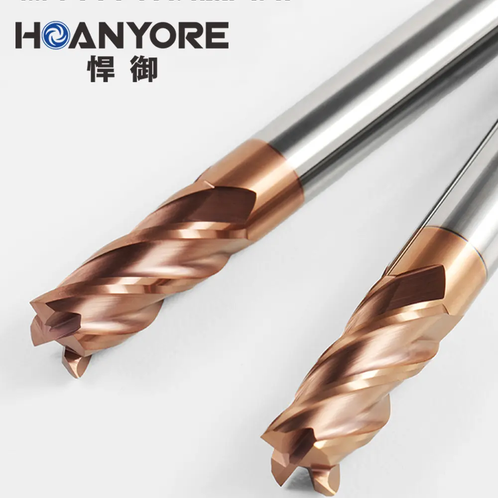 HOANYORE D3-D16 Hard alloy tungsten steel yellow coated end mills Copper Coating HRC55 Carbide Milling Cutter