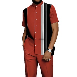 Ensemble <span class=keywords><strong>chemise</strong></span> <span class=keywords><strong>et</strong></span> <span class=keywords><strong>pantalon</strong></span> pour <span class=keywords><strong>homme</strong></span>, <span class=keywords><strong>style</strong></span> décontracté estival, col rond, boutonné, manches courtes, imprimé numérique, pour les sports de plein air - Product Image 5
